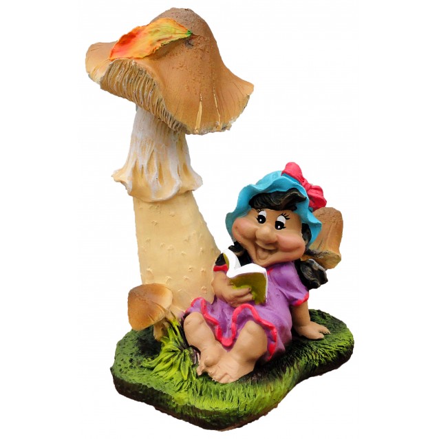 Скульптура «Гном-девочка под грибочком с книгой»